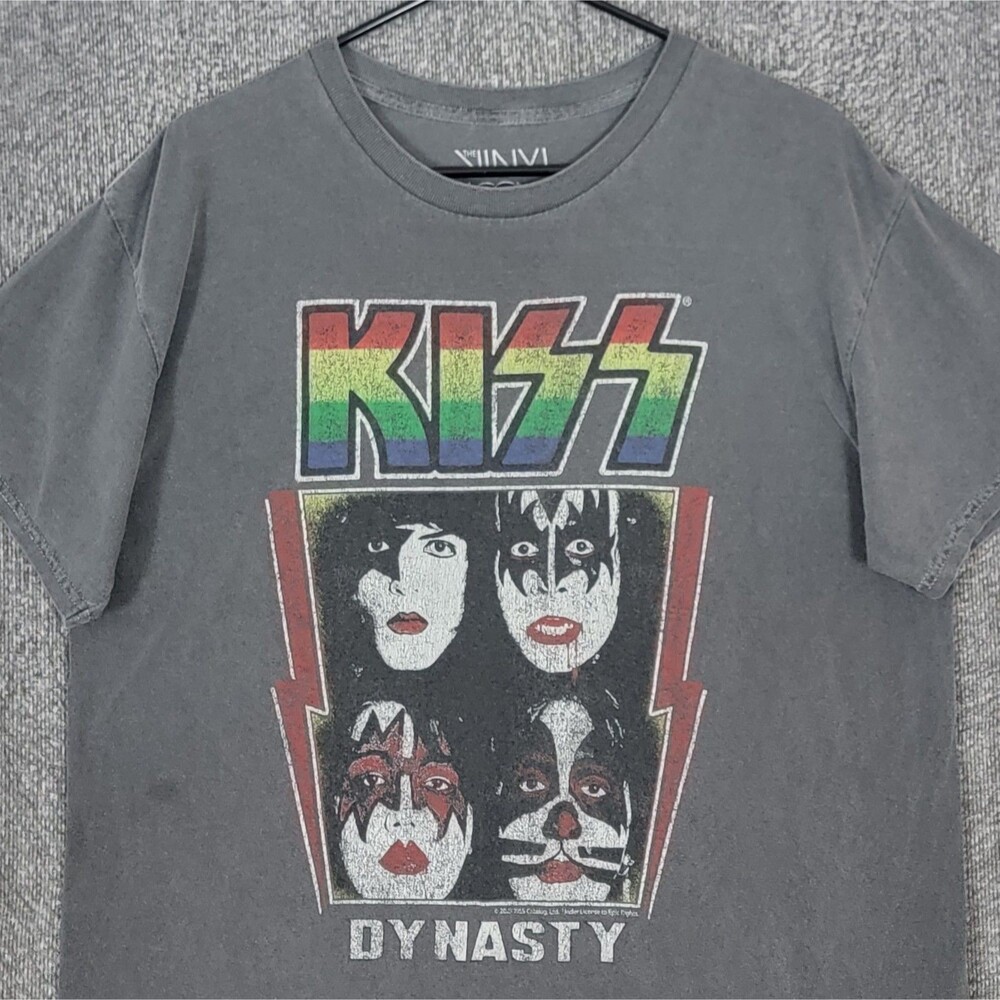 KISS Dynasty Band T-Shirt Mens M Gray Short Sleeve Graphic Tee The Vinyl Icons